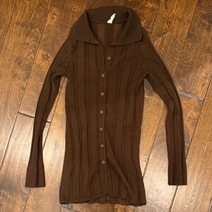 Elegant Brown Collared Cardigan